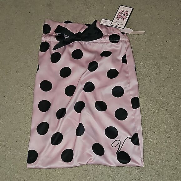 NWTS Victoria's Secret Satin Slippers ,+ Storage bag polka dots 9-10 - Picture 4 of 5